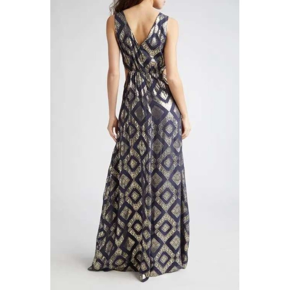 NWT Ramy Brook SILK Metallic‎ IRENE Gown Gold Cutout Sparkle Maxi NYE Dress Sz 2 - Picture 2 of 8